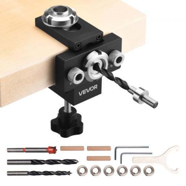 Doweling Jig Kit - Self Centering Dowel Drill Jig - Aluminum Alloy Woodworking Tool with 3 Size Drill Bits 0.312 - 0.375 - 0.593 in.