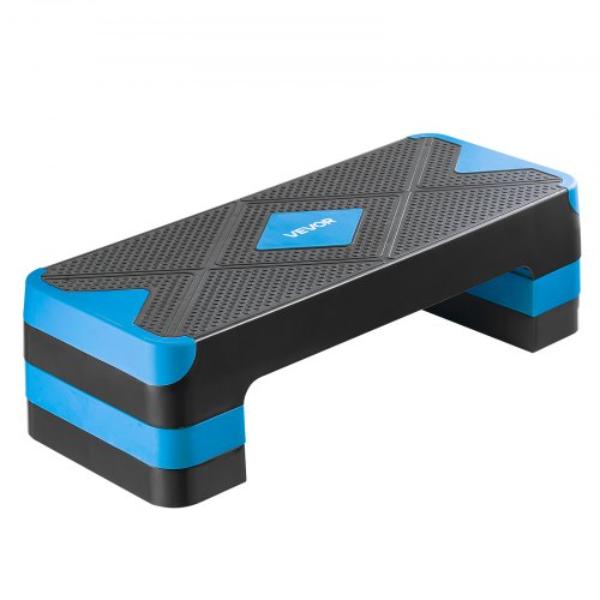 KSNJSTBLS2717JJHB001V0 Aerobic Exercise Step Platform  28 in Workout Aerobic Stepper  Height Adjustable Fitness Training Step Deck Trainer  Blue