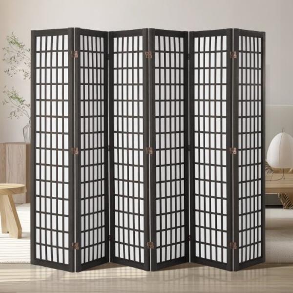Room Divider - 6 Panel Japanese Room Divider - Folding Privacy Screen Indoor - Portable Partition Dividers & Decoration Screens - Black