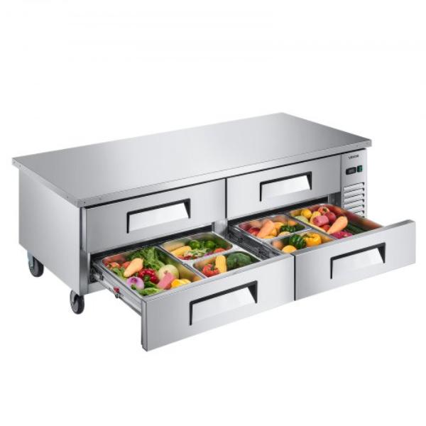 Picture of Vevor GZTBX72INCHLQ37IV001V1 Chef Base Refrigerator - 72 in. Commercial Chef Bases Worktop Refrigerators - 4-Drawer Under Counter Fridge with 12 Pans Stainless Steel