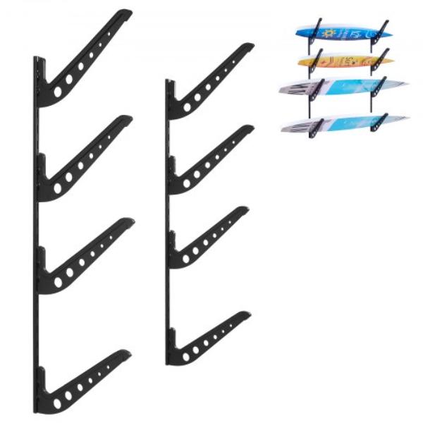 JBCLBZJBGSHXNE2B6001V0 Surfboard Wall Mount - 4 Tiers Horizontal Surfboard Rack for Storage & Display - Adjustable Height Metal Board Stand Organizer
