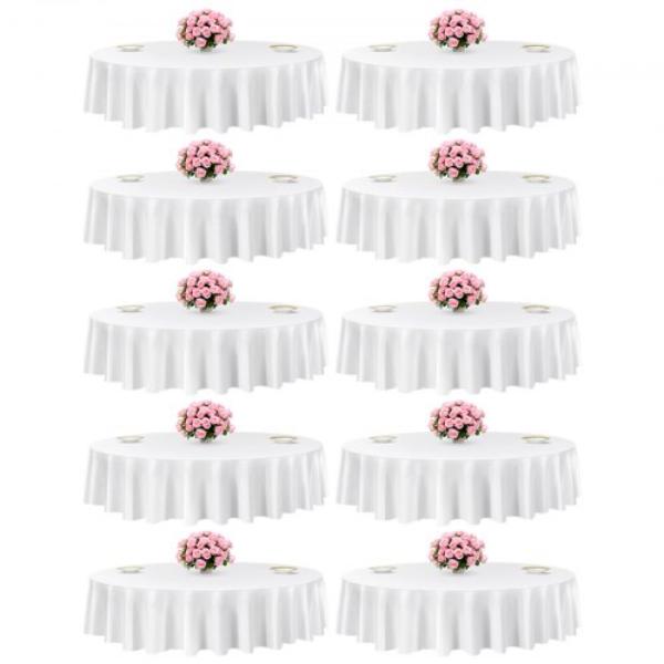 Picture of Vevor DLZB90YCBS10H4KP5001V0 White Round Tablecloths - 90 in. - Stain & Wrinkle - Resistant - Machine Washable Table Cloths - Polyester Fabric Table Covers - Banquet - Pack of 10