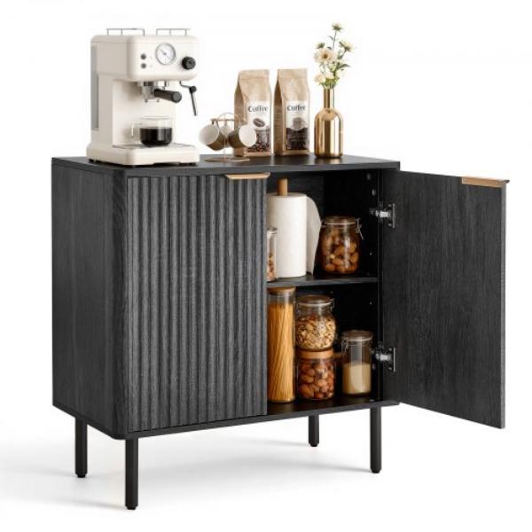 Coffee Bar Cabinet - Mid Century Fluted Coffee Bar Table with 2-Tier Storage - Buffet Stand Cabinet - 31.5 x 14.7 x 31.5 in. - Black