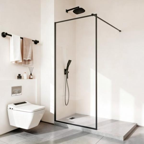 KFSZK34W74HIFWITR001V0 Fixed Glass Shower Panel - 34 x 73.6 in. Full-Framed Shower Screen - 0.312 in. Thick Clear Tempered Glass - Matte Black