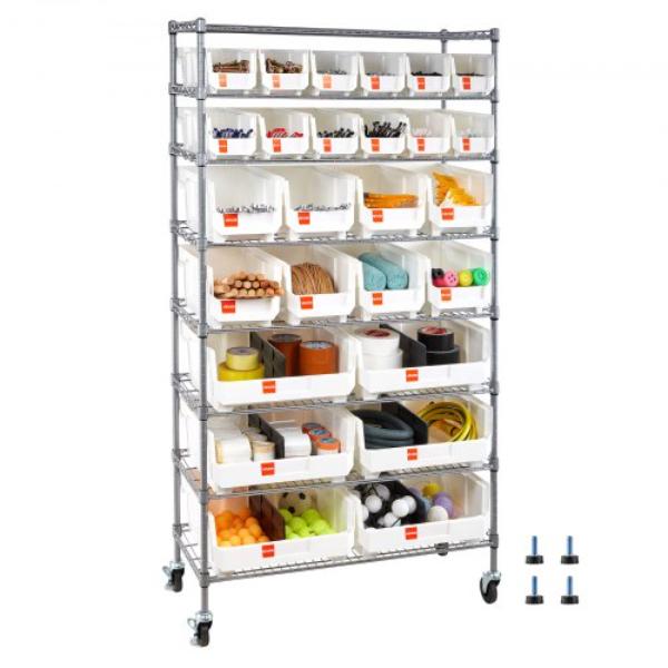 KYDWLJ143663RT5S1001V0 8-Tier Rolling Bin Storage Rack - 26 Organizer Bins - Bin Rack Storage Steel Wire Shelving System