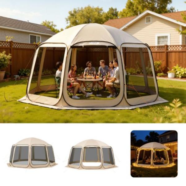 PFZPJCKTY151Y27CH001V0 Screen House Tent - 15 x 13.8 ft. - 12-15 Person Pop Up Screen Tent - Portable Screened in Canopy - Beige