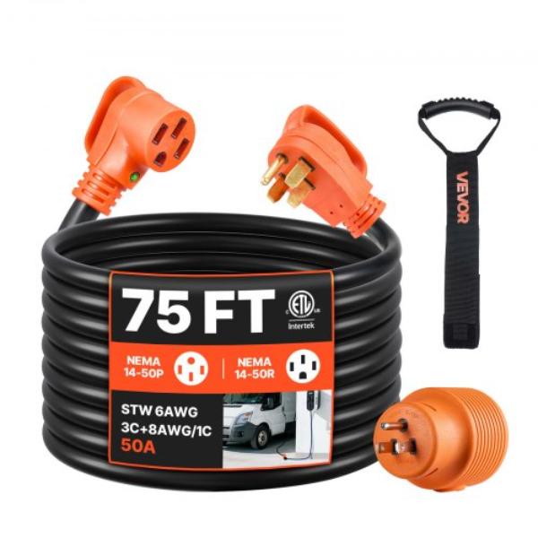 RVYZX50A75FTMH41V001V1 75 ft. RV Extension Cord - 50A - 125-250V 7500W Heavy Duty STW - NEMA 14-50P Male NEMA 14-50R Female Plug with LED Indicator