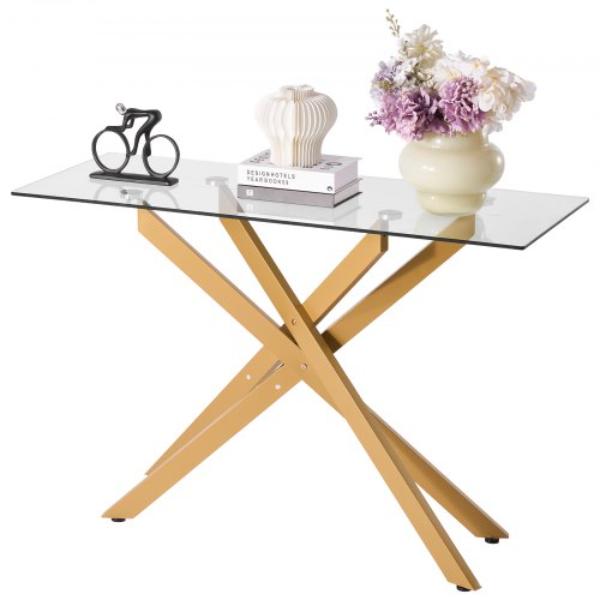 JSXGZ45YCBL1JHXAB001V0 Glass Coffee Table - Modern Rectangle Sofa Side Table with Tempered Glass Top & Iron Cross-Legs