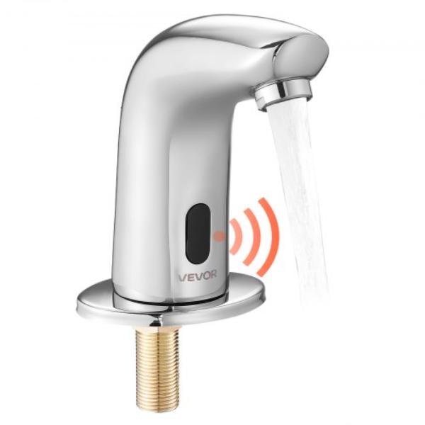 Touchless Bathroom Sink Faucet - Automatic Motion Sensor - Cold Water - Chrome Plated - Battery Operated - 0.562 in. Pipe - Commercial Lavatory