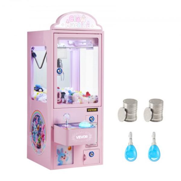 Claw Crane Machine - Medium-Sized Arcade Game Machine - Light & Sound - Adjustable Steel Claws - Toy Candy Grabber Prize Dispenser - Pink