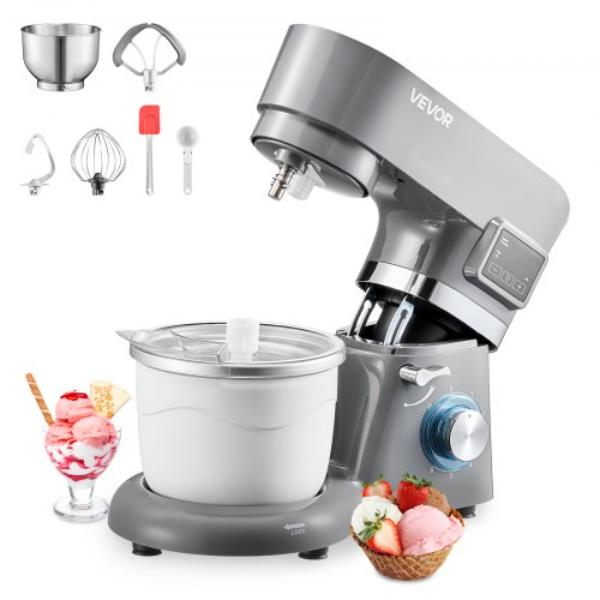 Picture of Vevor JYLDSBQLJLDJD8CX1001V1 Ice Cream Maker - 1.8 qt. - 6-Speed Electric Stand Mixer - Grey