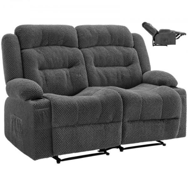 DDBYSRSFSDKDYO29Y001V1 Loveseat Recliner Sofa - Manual Reclining Couch with Heating & Massage - Soft Corduroy Recliner Sofa with USB Ports - Grey