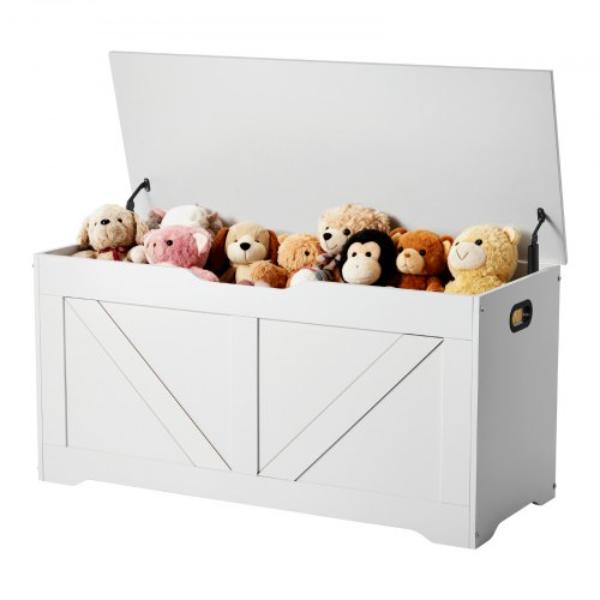Kids Storage Bench - Wooden Toy Box Chest - Large Storage Cabinet with Safety Hinge - Toddlers Storage Bench - 38.98 x 15.55 x 18.9 in. - White