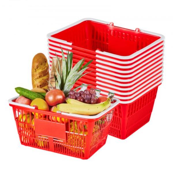 Picture of Vevor DSBDGWL12PCSZBUYA001V0 Shopping Baskets - 21 Liter Stackable PE Plastic Grocery Baskets - Red - 12 Piece