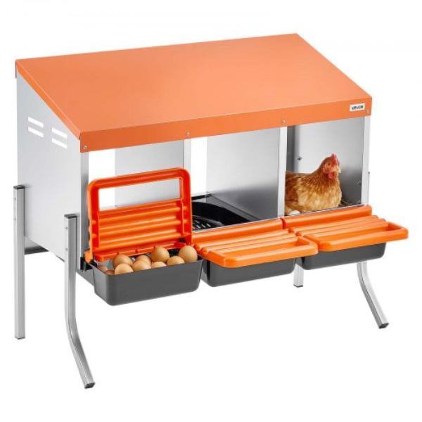 JSCDXJS3GJ26OS4A9001V0 Chicken Nesting Boxes - 3 Compartments - Orange - Galvanized Steel & High-Strength Plastic - Roll Away Nesting Boxes
