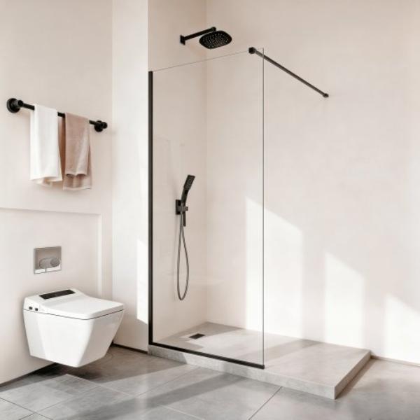 KFSBWK34W74HKGPFB001V0 Fixed Glass Shower Panel - 34 x 73.6 in. Semi-Framed - 0.312 in. Thick Clear Tempered Glass - Matte Black