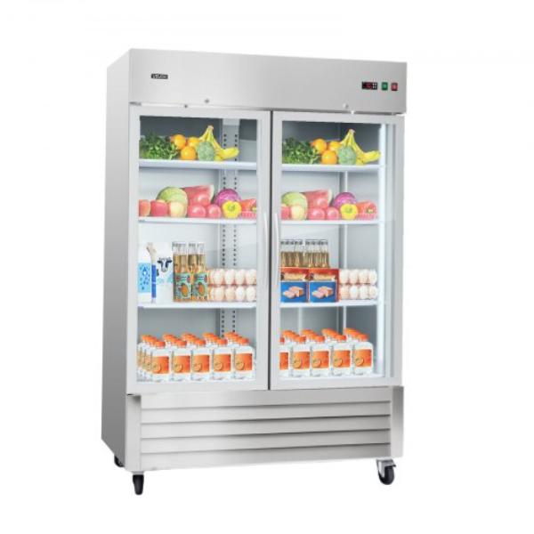 Picture of Vevor LSSYLJDSMLZD3I87O001V1 Commercial Refrigerator - 32.2 in. Reach In Upright Refrigeration Double Glass Door - 43.2 cu. ft. Auto-Defrost Stainless Steel Refrigerator