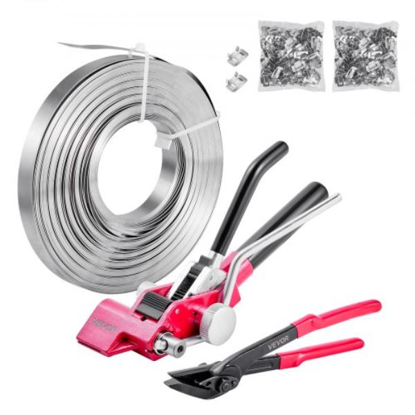 GDSDKZGJGD34JRP0Z001V0 Steel Banding Strapping Kit - Heavy Duty Banding Sealer Tool with 200 ft. Binding Straps - 200 Metal Clasps