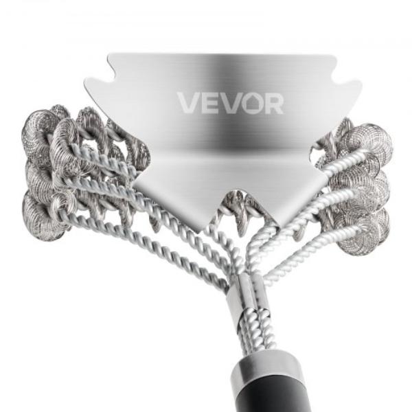 Grill Brush & Scraper - BBQ Brush for Outdoor Grills - Stainless Steel Woven Wire - Bristle Free Barbecue Brushes for Porcelain - Charcoal - 17 in.