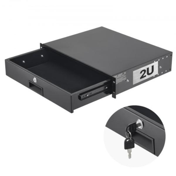 2U Rack Mount Drawer - 50 lbs Max Load-Bearing - Lockable Server Cabinet Case - Sliding Drawer for 19 in. Network Equipment Server AV Rack