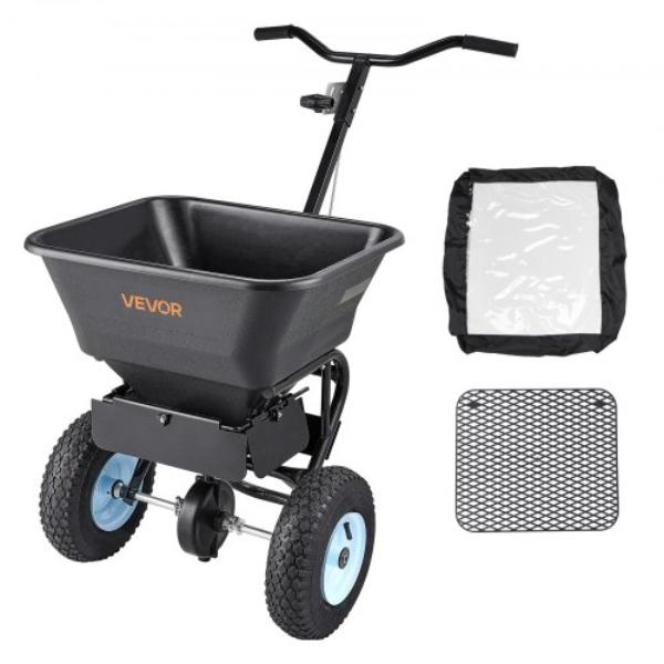 Lawn Spreader - 100 lbs - Walk-Behind Push Spreader - 0-9.8 ft. Spreading - 13 in. Pneumatic Tires - Fertilizer Spreaders with Hopper Grate
