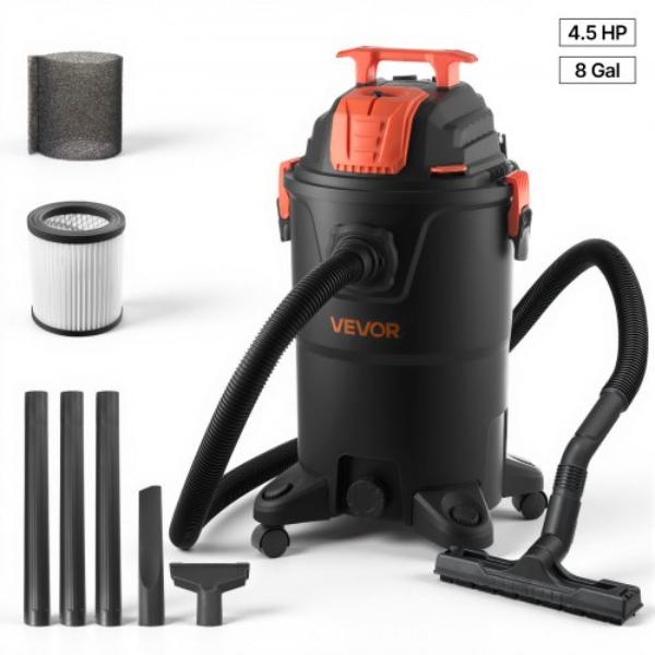 Shop Vac - 8 gal Wet Dry Vacuum - 4.5 Peak HP - Portable - 900W Input Power - 1.25 in. x 7 ft. Hose - 9.8 ft. Cord - Orange & Black