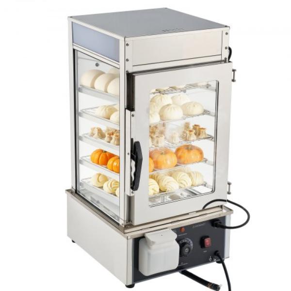 Picture of Vevor ZBZSJBXGYS5CPPPF4001V1 5-Tier Commercial Food Warmer Display - 1200W - LED Light - Adjustable Shelf - Stainless Steel Frame - 86 deg - 230 deg Steam Heating - 120 Liter