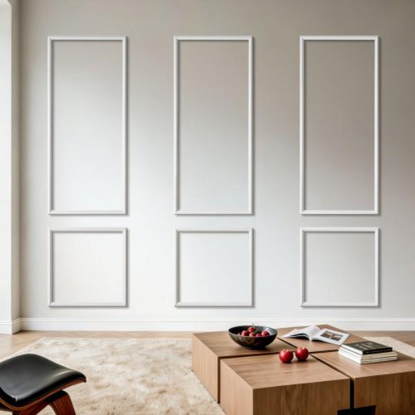 Wall Molding - Wainscoting Panels Kit - Lightweight Paintable Polystyrene - Waterproof Accent Wide Profile Trim - White - Pack of 3