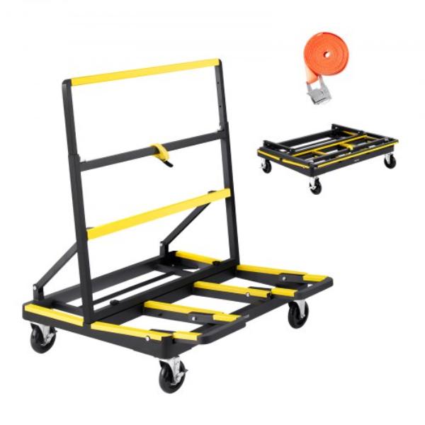 Drywall Cart Dolly - 1800 lbs Load - Steel Panel Dolly with 4 Swivel Casters & Expandable Deck for Handling Plywood - Plasterboard - Glass