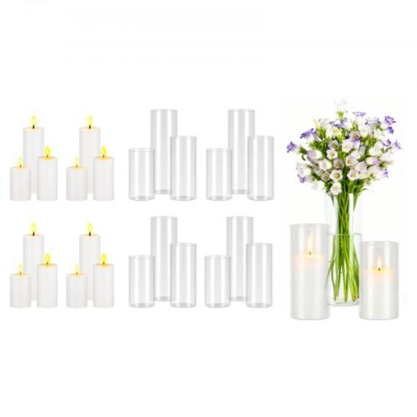 Pillar Candles - Clear Cylinder Hurricane Candle Holders - White - Tall Vase for Table Decor - Wedding Centerpieces - Thanksgiving - 24 Piece