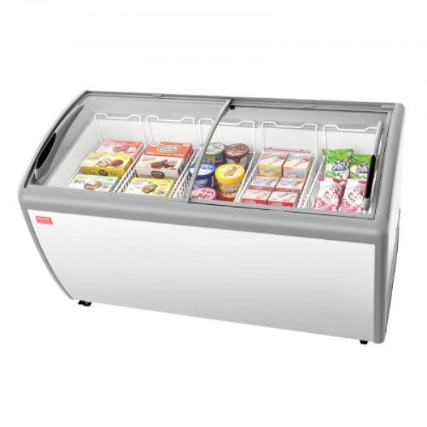 Commercial Ice Cream Display Case - 16.3 cu. ft. Chest Freezer -19 to 3 deg Temp Adjustable Mobile Top Deep Freezer with 5 Wire Baskets