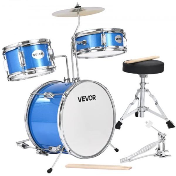 Kids Drum Set - 14 in. Junior Drum Sets - Blue - Beginner Drums Set with Adjustable Throne - Cymbal & Two Pairs of Drumsticks - 3 Piece
