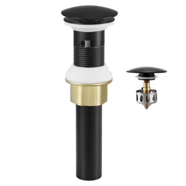 Picture of Vevor DCSPSZJDYLKQ38CN6001V0 Bathroom Sink Drain with Overflow - Brass & 304 Stainless Steel Pop Up Drains - Anti-Clogging Vessel Sink Drain Strainer - All Metal Hair Catcher Drains Stopper