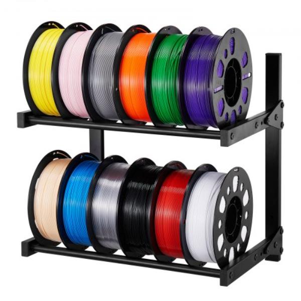 Wall Mount Printer Filament Storage Rack - 2-Tier Wall Bracket Storage Shelf - Rolling Filament Spool Holders Racks with Wheels - Workshop Shelf