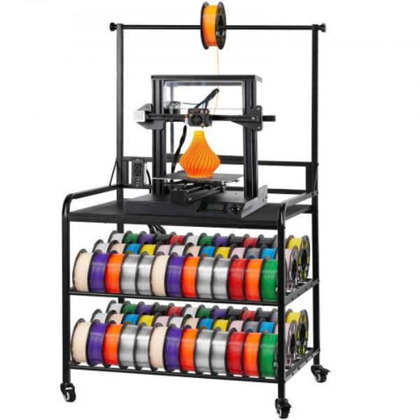 3DDYSNJYTSSC67KX9001V1 3D Printer Filament Storage Rack - 3-Tier Stand with Filament Storage - Spools Holder Racks Cart with Wheels - Black