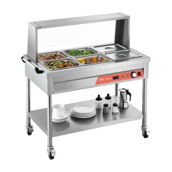 Picture of Vevor SJRKZQZZTKZKISI82V1 6-Pan Commercial Food Warmer - 6 x 0.5 Pans Electric Steam Table - 1500W Professional Buffet Catering Food Warmer - Stainless Steel Server