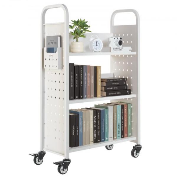LXTSGTCBS330DZLNM001V0 Rolling Library Book Cart - 330 lbs - 30.3 x 15 x 48 in. - Single Sided L-Shaped Shelves - White