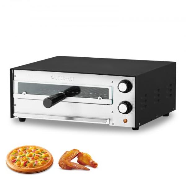 Picture of Vevor CLMDRPSLDCSXPIGL5001V1 Electric Pizza Oven - 12 in. Countertops - 572 deg F Max Temp - 1450W Indoor Pizzas Maker - Timing & Temp Control - Pizza Cooker - Dual Heat Tube - Crumb Tray