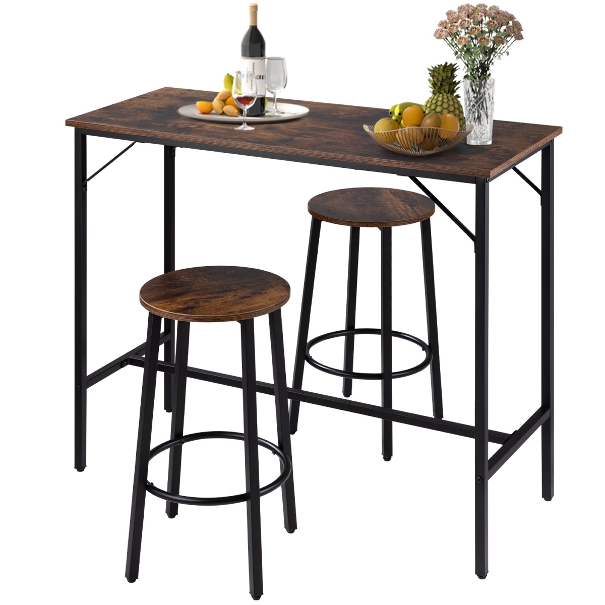 Picture of Vevor FZYDTMBTZYJTZLNGTV0 39 in. Bar Table & Chairs Pub Table Set with 2 Bar Stools Kitchen Dining Table & Chairs - Set for 2
