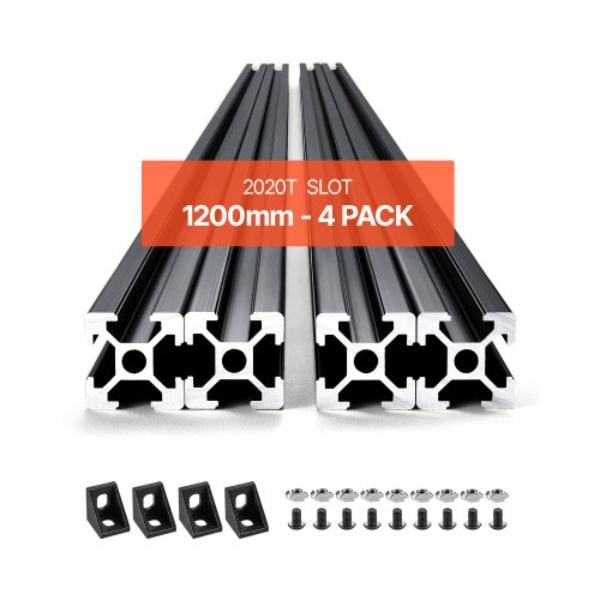 47.2 in. T Slot 2020 Aluminum Extrusion Profile - Anodized Linear Rail for 3D Printer - CNC Machine DIY - Laser Engraving, Black - 4 Piece