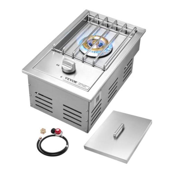 Picture of Vevor PMKCRSQ1GLBWGS46Z001V0 Single Grilling Side Burner - 15000BTU Liquid Propane Side Burner for Outdoor Kitchen - Convertible to Natural Gas - 304 Stainless Steel Built-in Grill Burners