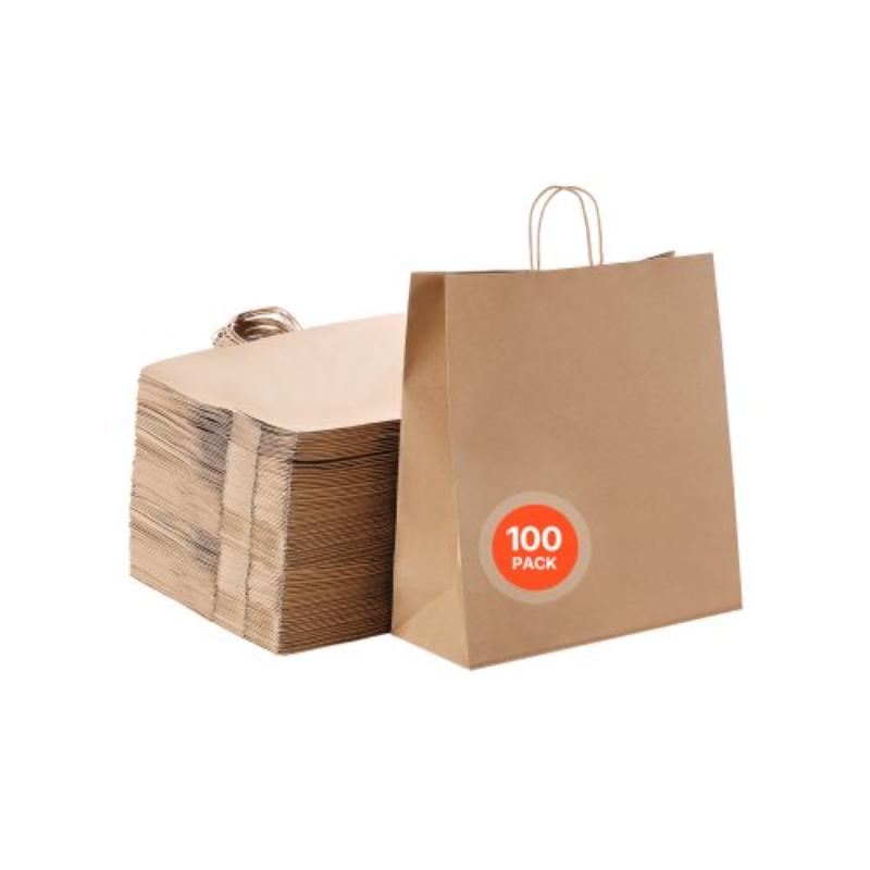 Picture of Vevor ZZGWDHTS1871WSL4J001V0 Kraft Paper Bags with Handles - 18 x 7 x 19 in. - Large Paper Grocery Bags - Plain Party Bag Bulk for Birthday - Wedding - Business - Goody - Brown - 100 Piece