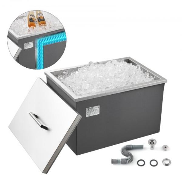 QRSCBC201BXGIKX41002V0 Drop-in Ice Chest - 31.7 qt. Stainless Steel Cooler with Pot Lid for Outdoor Kitchen Patio Bar
