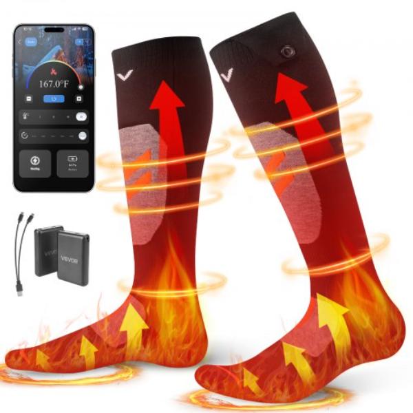 Heated Socks - 5000mAh Battery Powered - Rechargeable Heating Socks with 4 Heating Levels - Electric Heated Sock with APP Control - Foot Warmer
