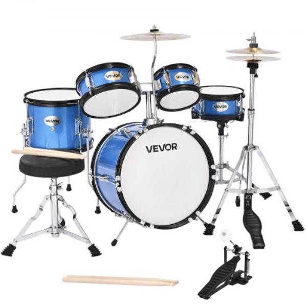 Kids Drum Set - Junior Drum Set - Blue - Beginner Drums Set with Adjustable Throne - Cymbal & Two Pairs of Drumsticks - 5 Piece