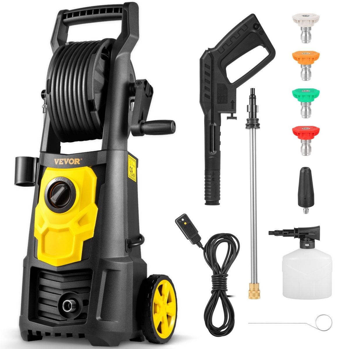Electric Pressure Washer, 2000 PSI, Max 1.65 GPM Power Washer with 30 ft Hose & Reel -  Vevor, VE1054337