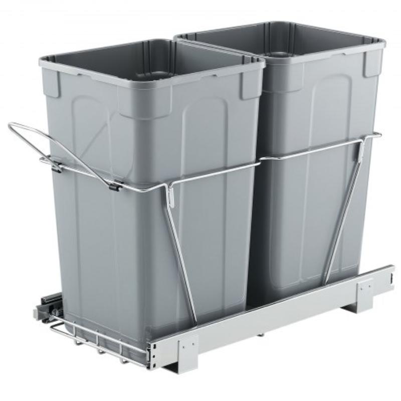 Pullout Trash Can for Kitchen Cabinets - 27QTx2 Double Under Sink Garbage Waste Recycling Bin - Under Mount Waste Container with Heavy Duty Metal