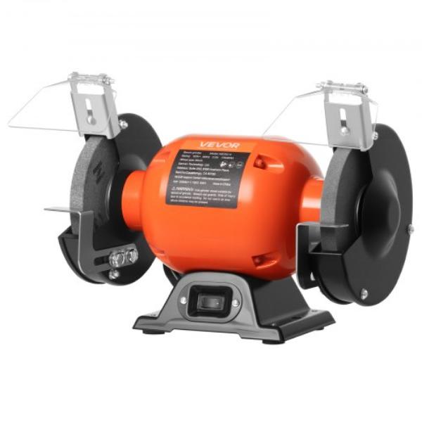 6 in. Single Speed Bench Grinder - 1750RPM Low-Speed Table Grinder with 250W Induction Motor, 36-60-Grit Grinding Wheels & Adjustable Tool Rest