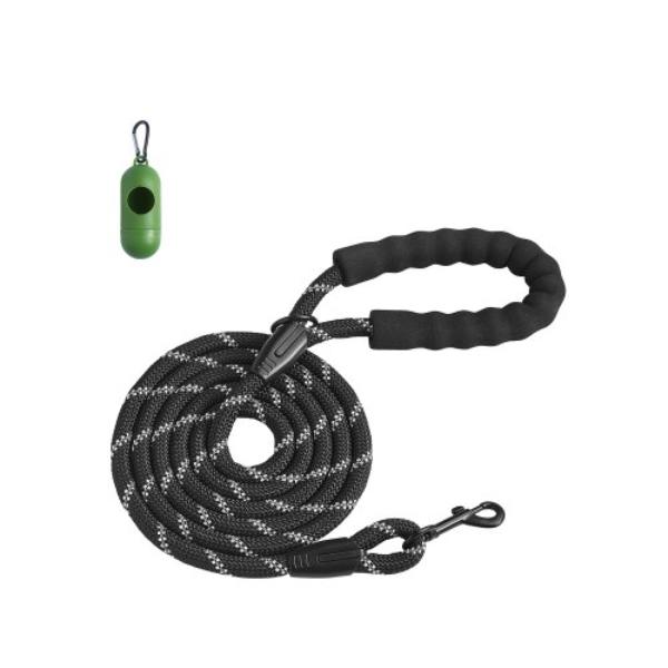 GDYSBKSS6FT04JLULV0 Rope Dog Leash - 6 ft. Heavy Duty - Comfortable Padded Handle - Strong Nylon - Reflective Threads for Medium Large Dogs - Black