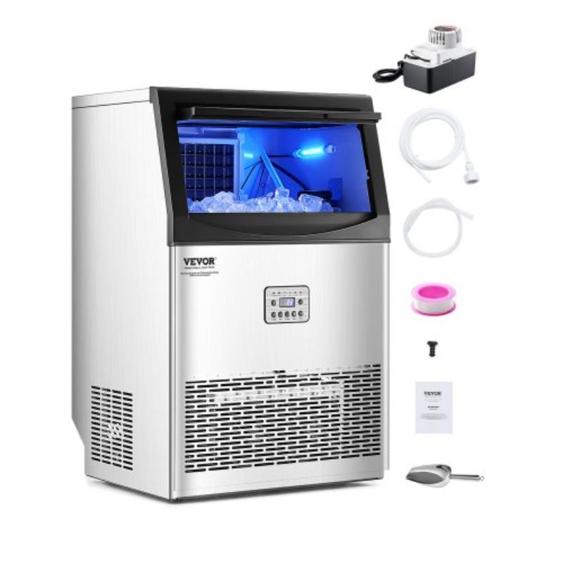 Picture of Vevor ZHSKU00000000000155 90 lbs & 24H Commercial Ice Maker Machine - 33 lbs Storage Capacity Ice Maker with Drain Pump - 50 Ice Cubes in 15 Minutes - LED Digital Display